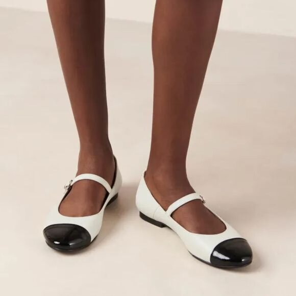 ALOHAS Musa Leather Mary Jane Ballet Flat EU 38 7.5 Bicolor Black Cream NEW $180 - Picture 3 of 16